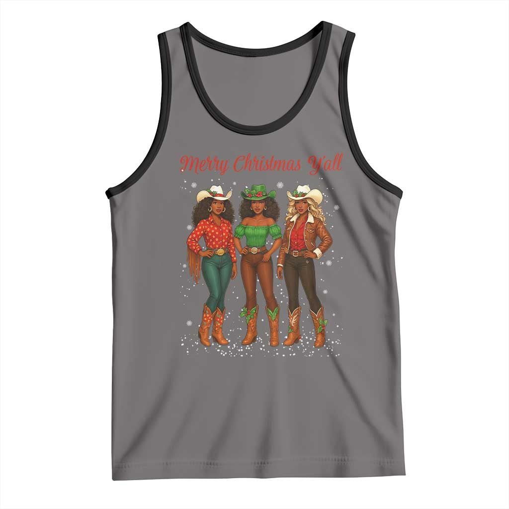 Black African American Cowgirl Christmas Tank Top Retro Western Howdy - Wonder Print Shop