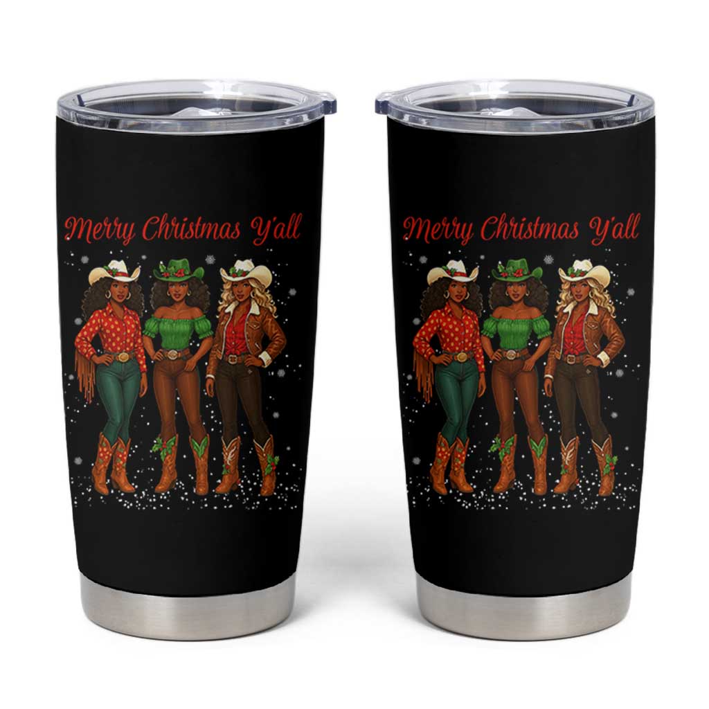 Black African American Cowgirl Christmas Tumbler Cup Retro Western Howdy - Wonder Print Shop
