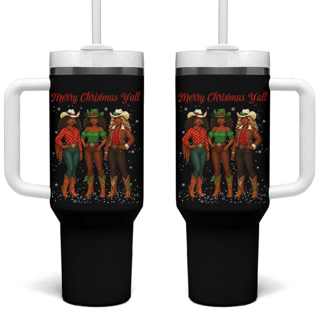 Black African American Cowgirl Christmas Tumbler With Handle Retro Western Howdy - Wonder Print Shop