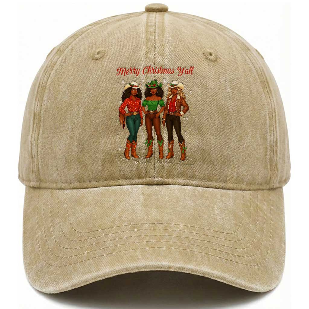 Black African American Cowgirl Christmas Washed Cotton Baseball Cap Retro Western Howdy