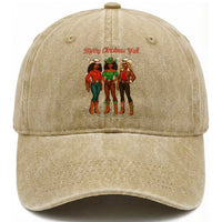 Black African American Cowgirl Christmas Washed Cotton Baseball Cap Retro Western Howdy