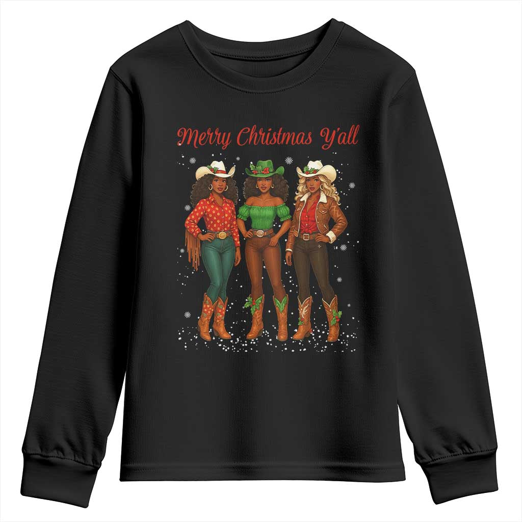 Black African American Cowgirl Christmas Youth Sweatshirt Retro Western Howdy - Wonder Print Shop