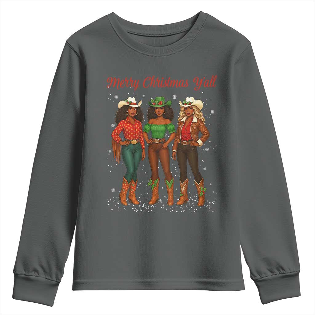 Black African American Cowgirl Christmas Youth Sweatshirt Retro Western Howdy - Wonder Print Shop