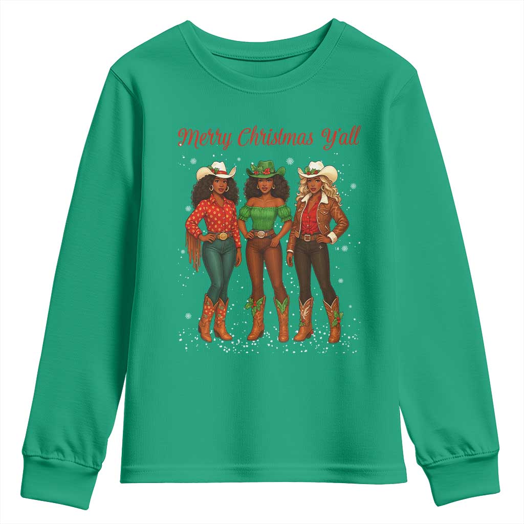 Black African American Cowgirl Christmas Youth Sweatshirt Retro Western Howdy - Wonder Print Shop
