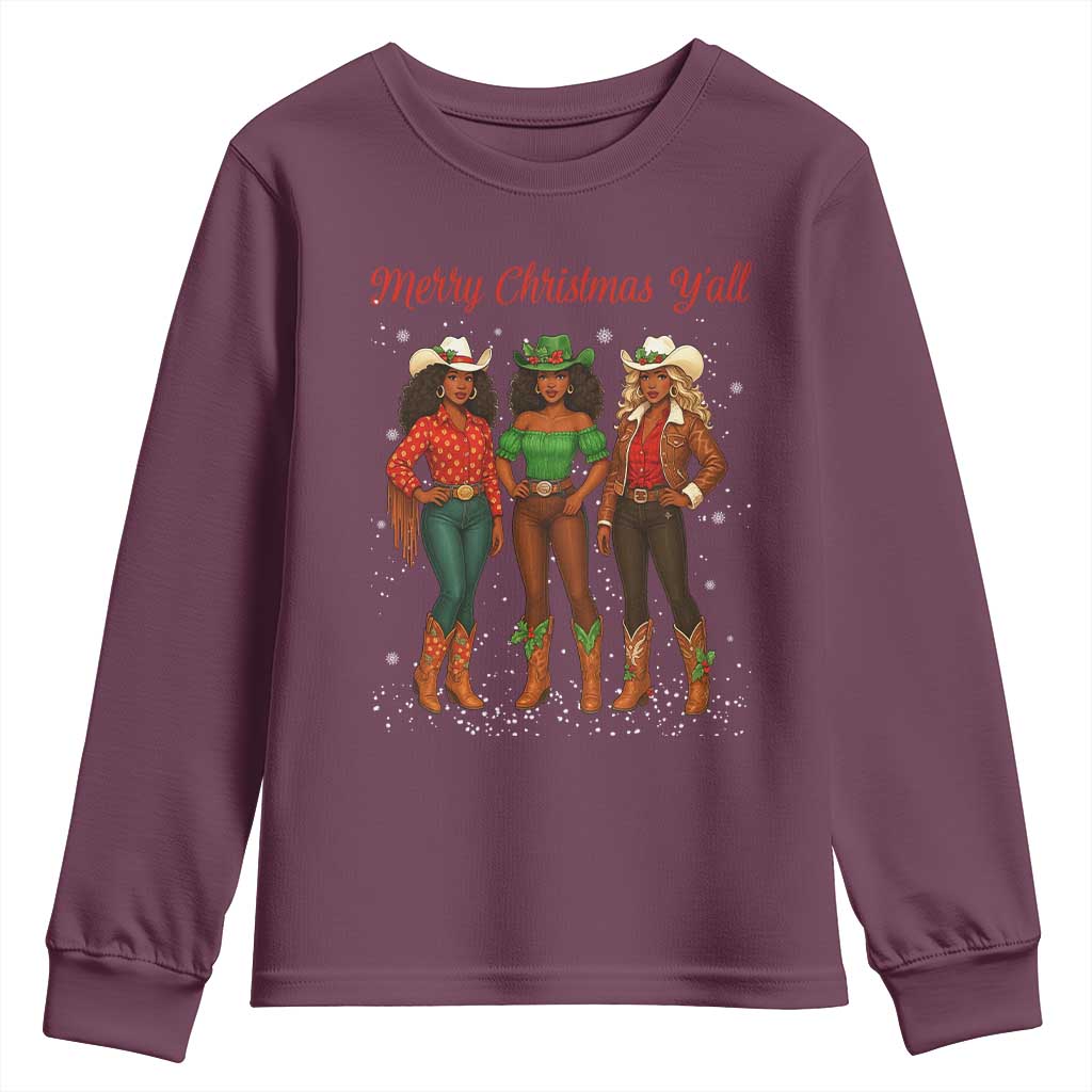 Black African American Cowgirl Christmas Youth Sweatshirt Retro Western Howdy - Wonder Print Shop