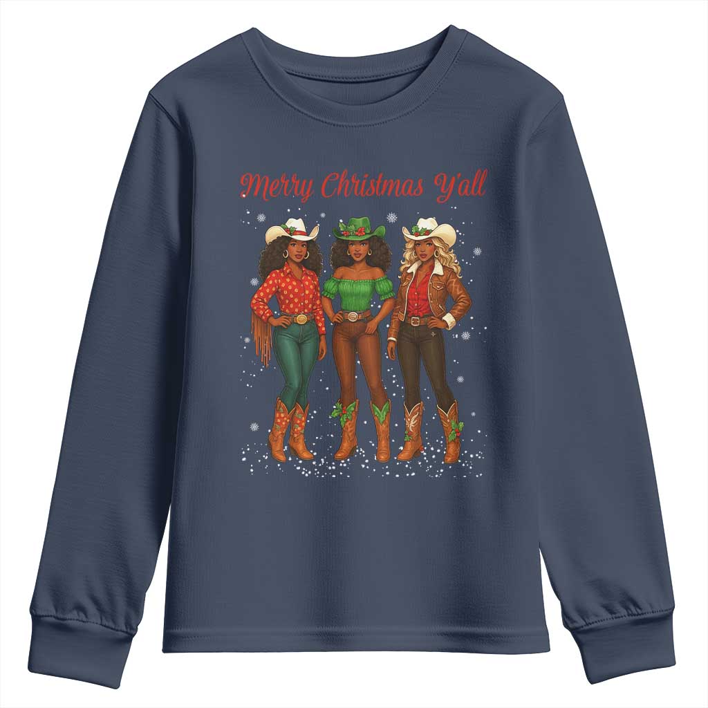 Black African American Cowgirl Christmas Youth Sweatshirt Retro Western Howdy - Wonder Print Shop