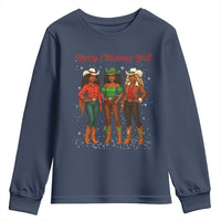 Black African American Cowgirl Christmas Youth Sweatshirt Retro Western Howdy - Wonder Print Shop