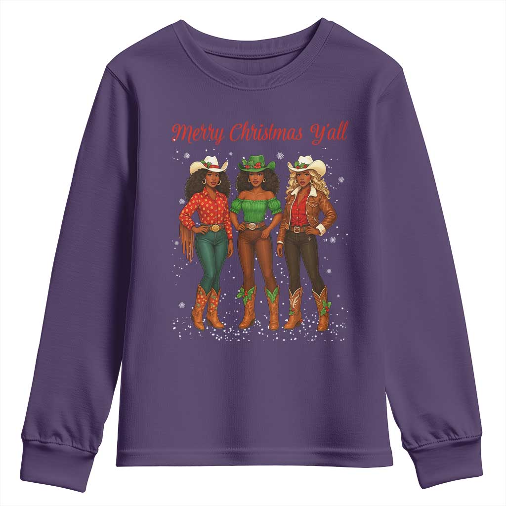 Black African American Cowgirl Christmas Youth Sweatshirt Retro Western Howdy - Wonder Print Shop