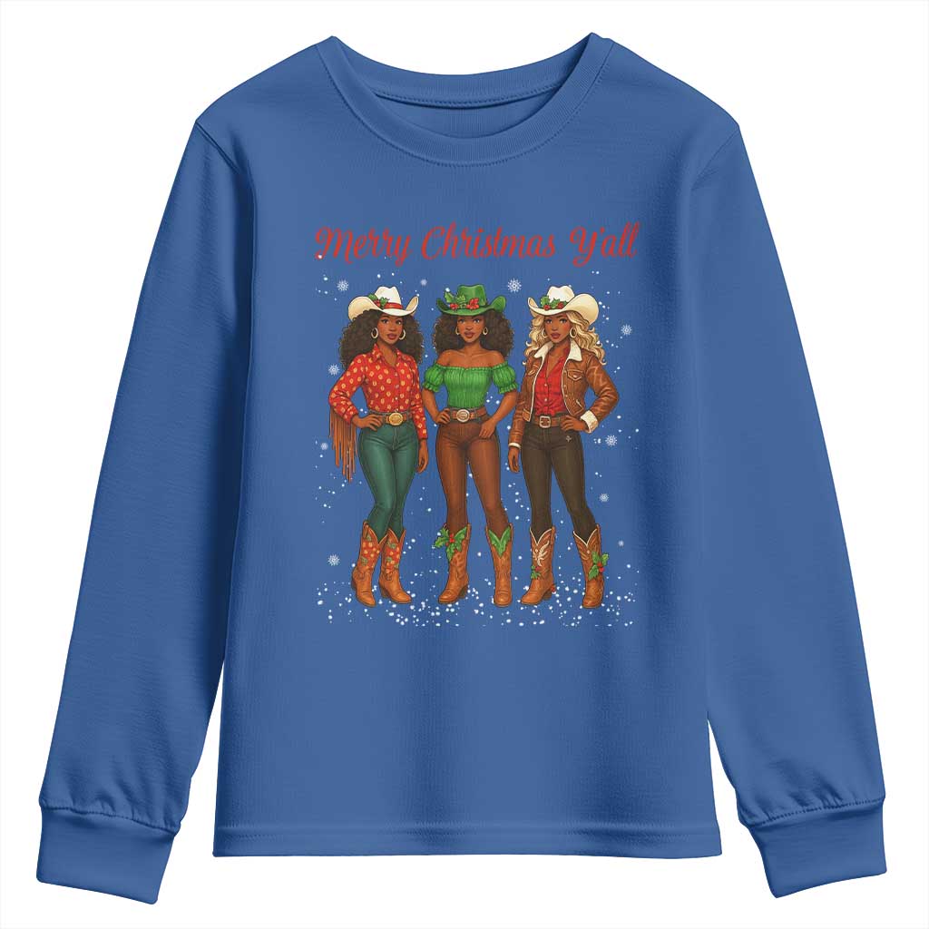 Black African American Cowgirl Christmas Youth Sweatshirt Retro Western Howdy - Wonder Print Shop