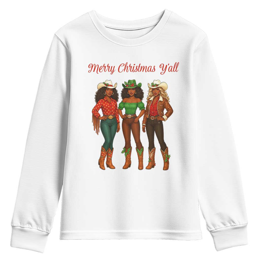 Black African American Cowgirl Christmas Youth Sweatshirt Retro Western Howdy - Wonder Print Shop