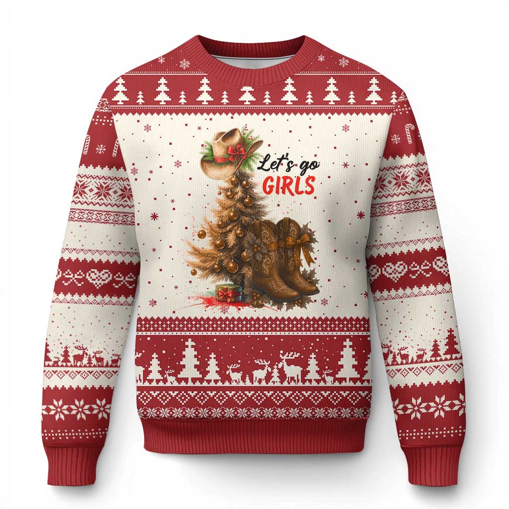 Xmas Cowgirl Boots Ugly Christmas Sweater Western Cowboy Hat Howdy - Wonder Print Shop