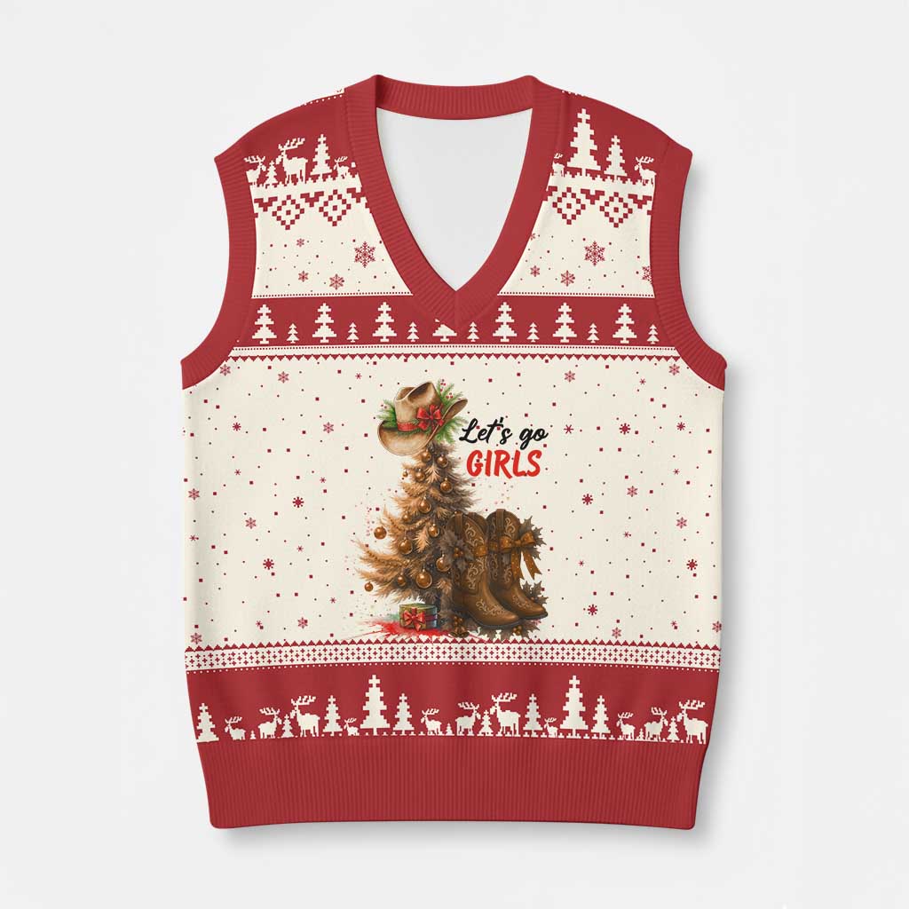 Xmas Cowgirl Boots V-Neck Knit Sweater Vest Western Cowboy Hat Howdy - Wonder Print Shop