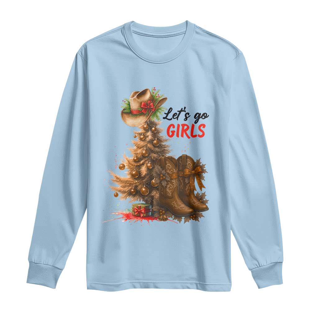 Christmas Cowgirl Boots Long Sleeve Shirt Western Cowboy Hat Howdy - Wonder Print Shop