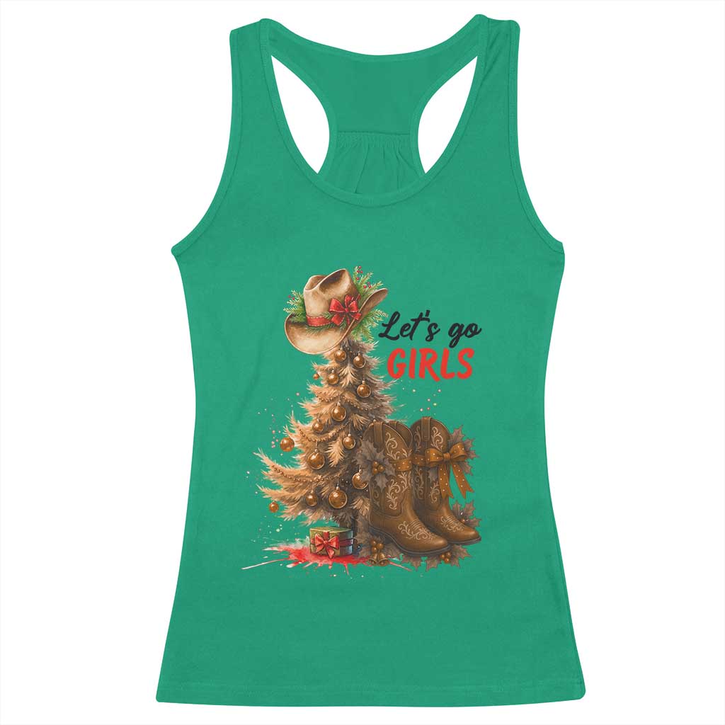 Christmas Cowgirl Boots Racerback Tank Top Western Cowboy Hat Howdy - Wonder Print Shop
