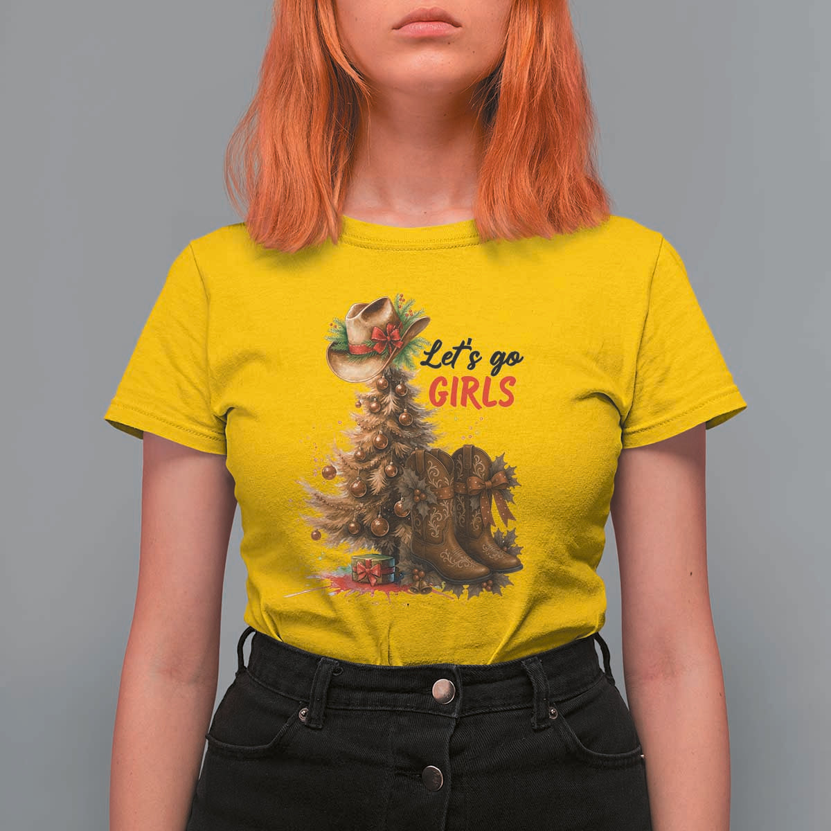 Christmas Cowgirl Boots T Shirt For Women Western Cowboy Hat Howdy - Wonder Print Shop