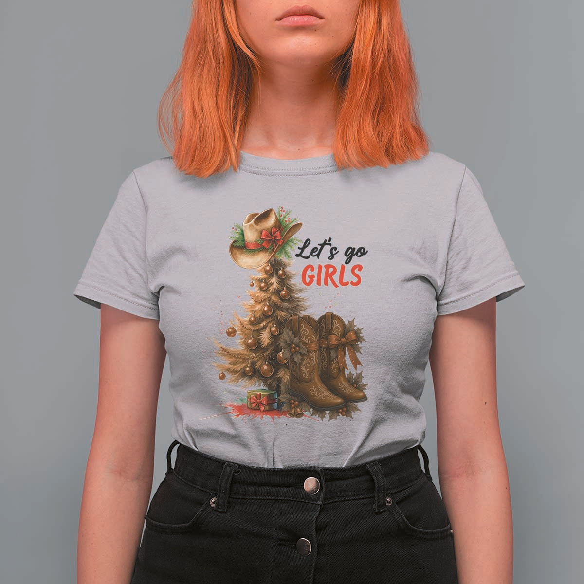 Christmas Cowgirl Boots T Shirt For Women Western Cowboy Hat Howdy - Wonder Print Shop