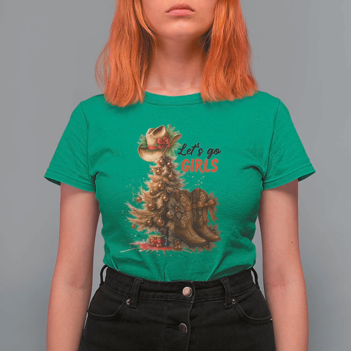 Christmas Cowgirl Boots T Shirt For Women Western Cowboy Hat Howdy - Wonder Print Shop