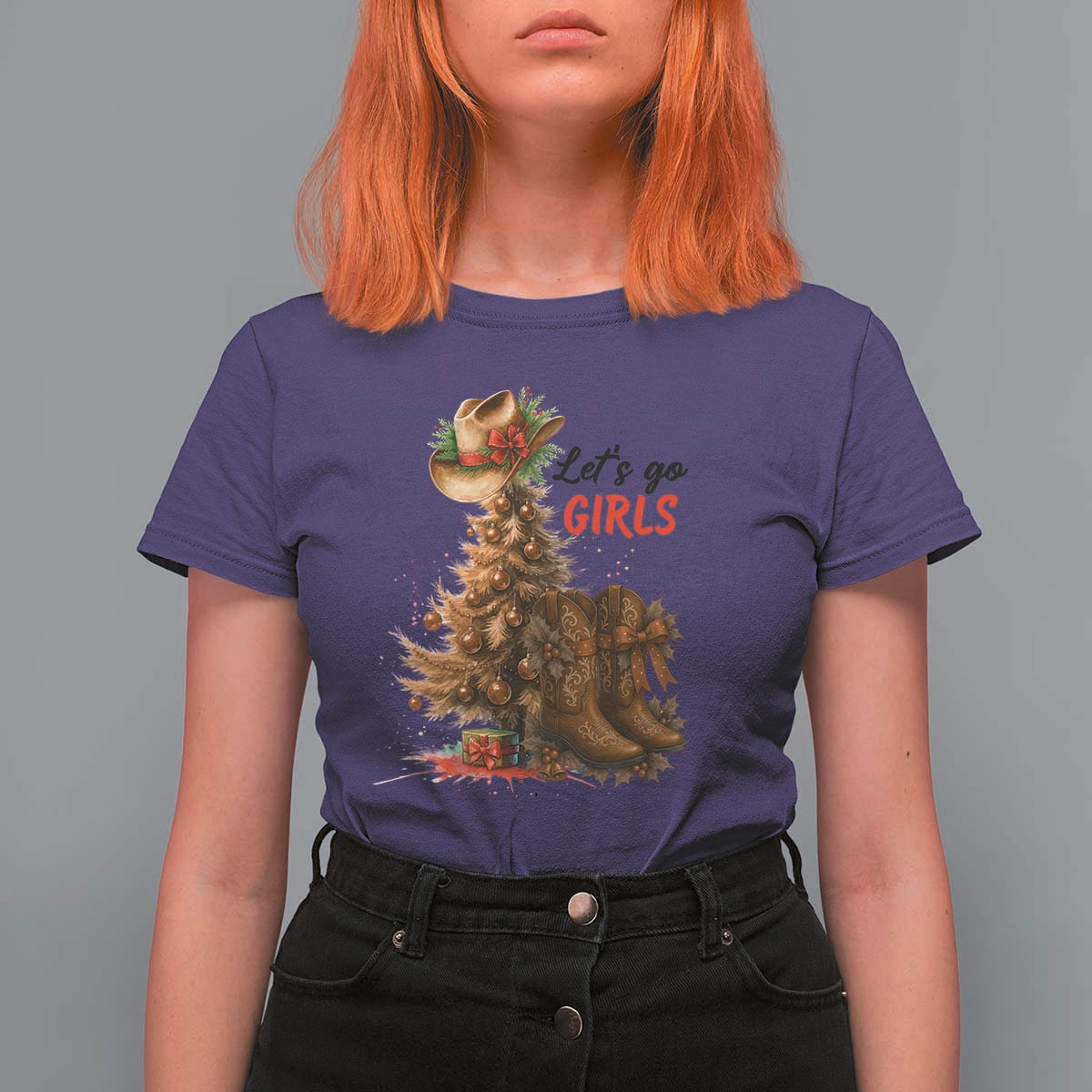 Christmas Cowgirl Boots T Shirt For Women Western Cowboy Hat Howdy - Wonder Print Shop