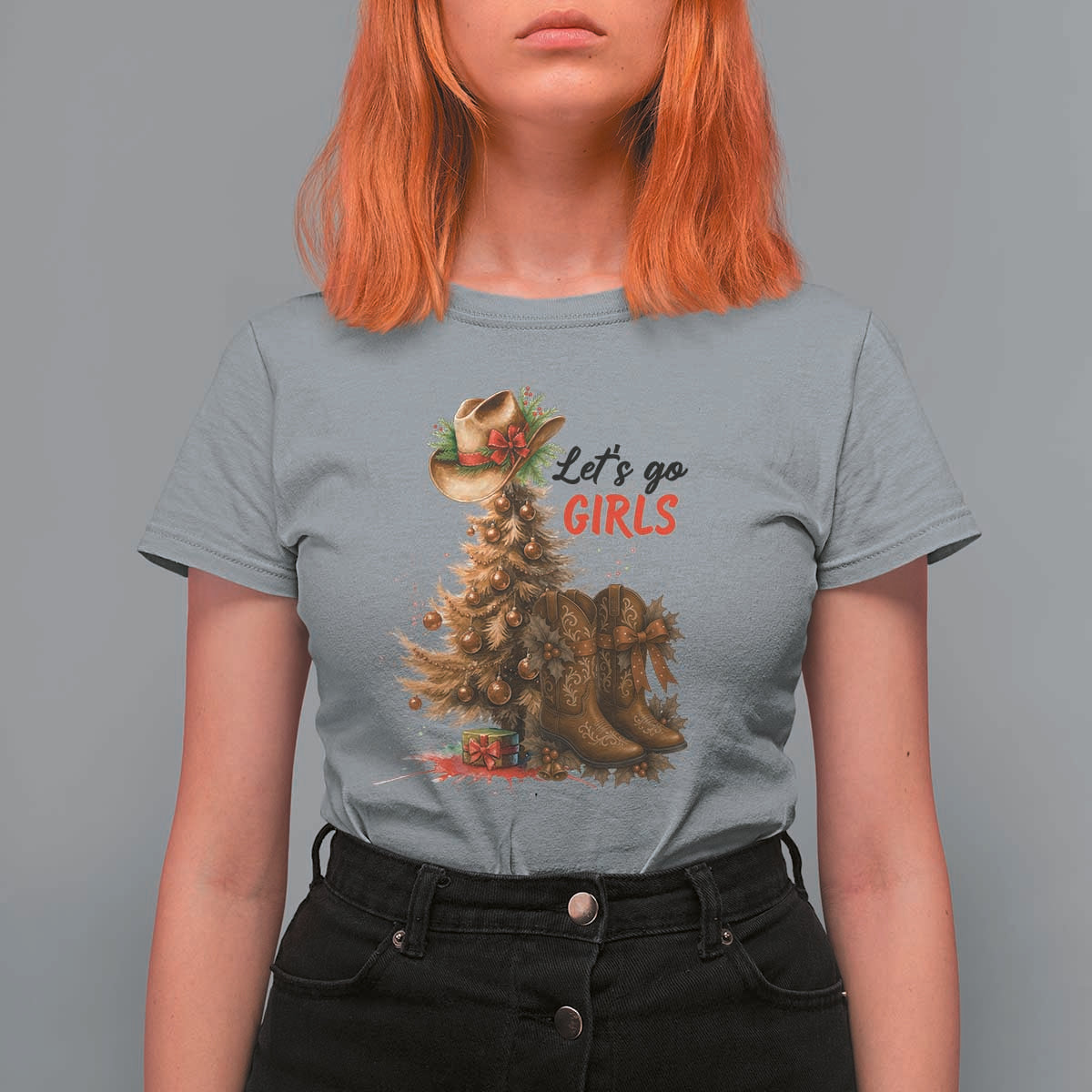 Christmas Cowgirl Boots T Shirt For Women Western Cowboy Hat Howdy - Wonder Print Shop