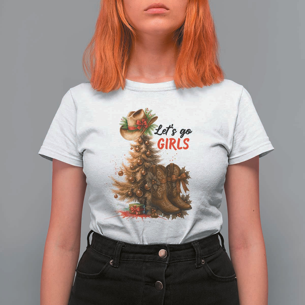 Christmas Cowgirl Boots T Shirt For Women Western Cowboy Hat Howdy - Wonder Print Shop