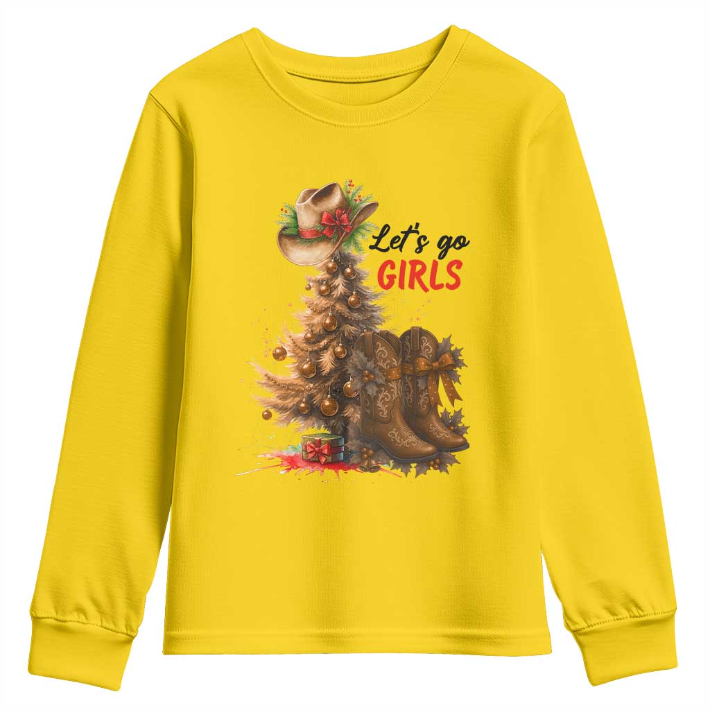 Christmas Cowgirl Boots Youth Sweatshirt Western Cowboy Hat Howdy - Wonder Print Shop