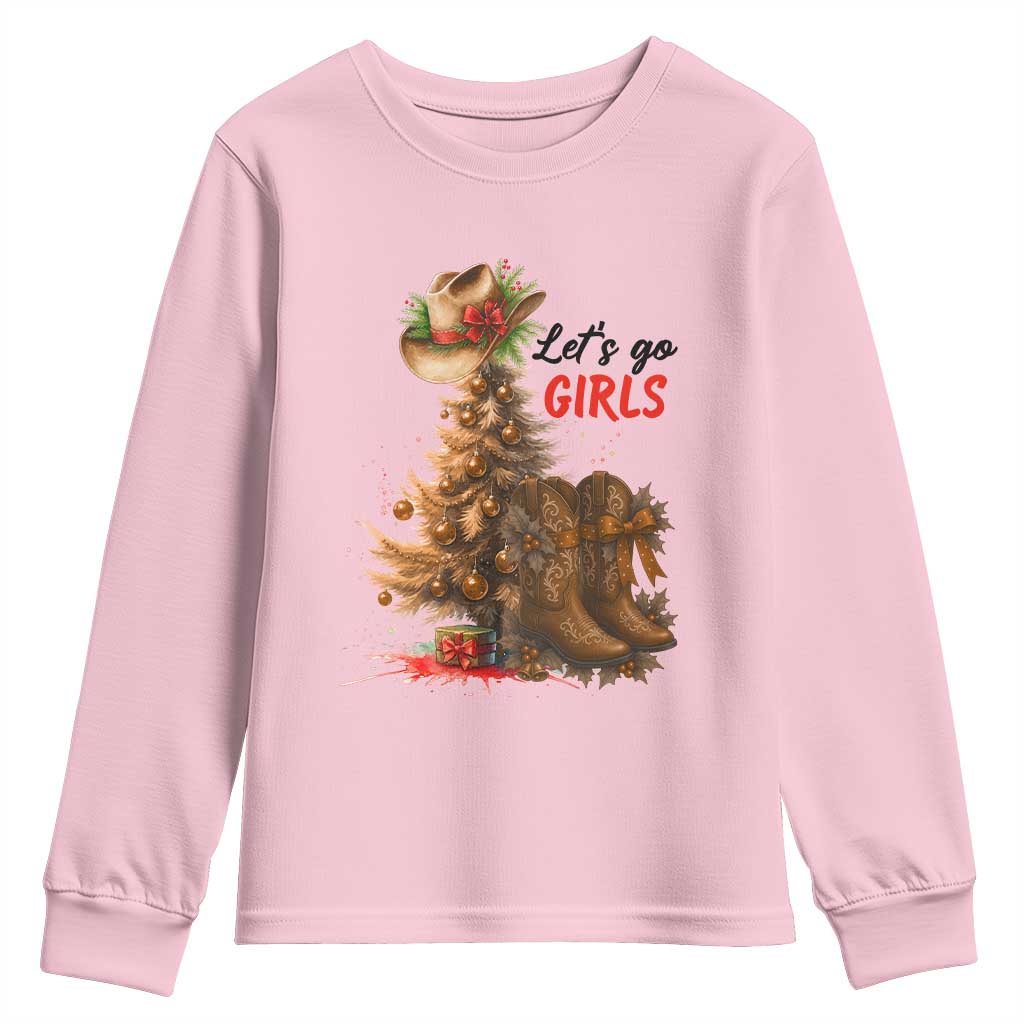 Christmas Cowgirl Boots Youth Sweatshirt Western Cowboy Hat Howdy - Wonder Print Shop