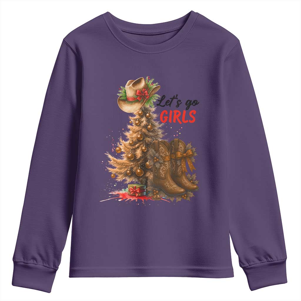 Christmas Cowgirl Boots Youth Sweatshirt Western Cowboy Hat Howdy - Wonder Print Shop