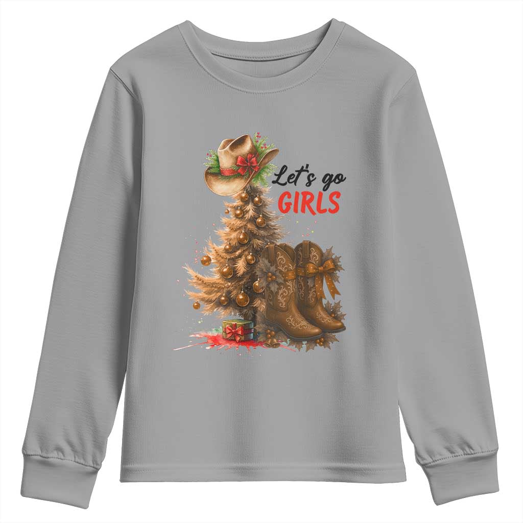 Christmas Cowgirl Boots Youth Sweatshirt Western Cowboy Hat Howdy - Wonder Print Shop
