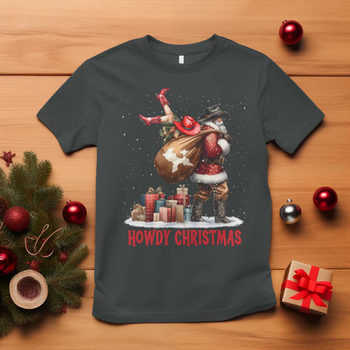 Cowboy Santa Christmas T Shirt Funny Western Xmas - Wonder Print Shop