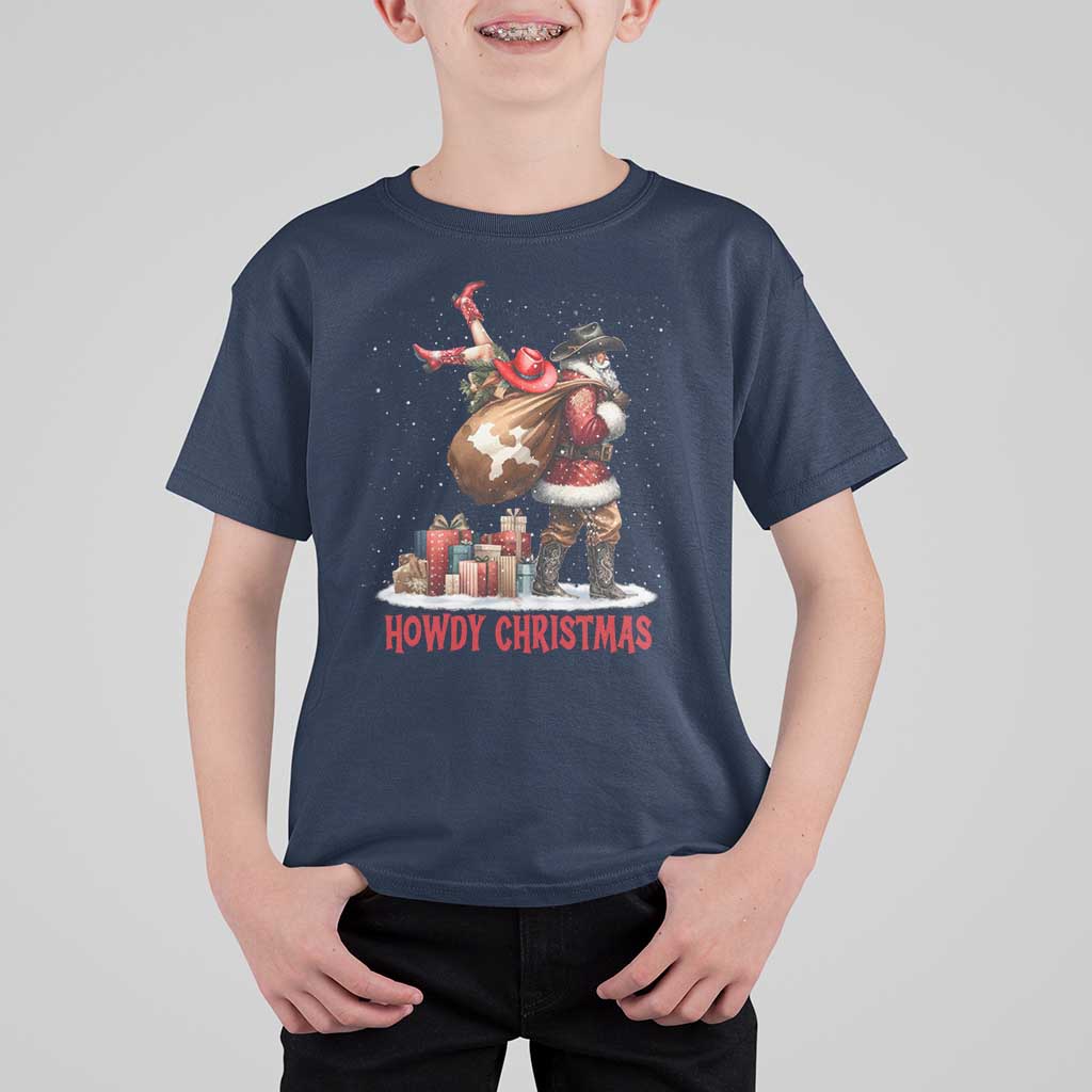 Cowboy Santa Christmas T Shirt For Kid Funny Western Xmas - Wonder Print Shop