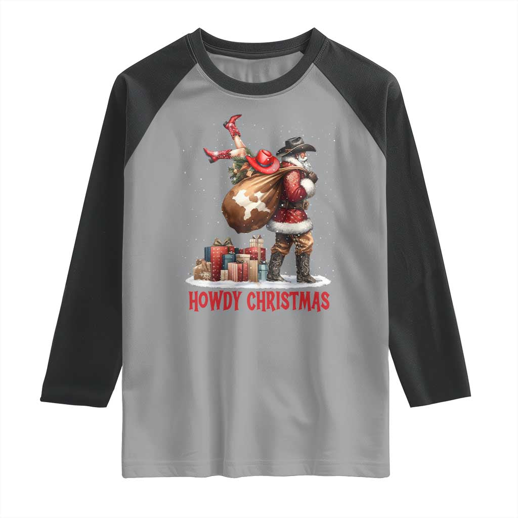 Cowboy Santa Christmas Raglan Shirt Funny Western Xmas - Wonder Print Shop