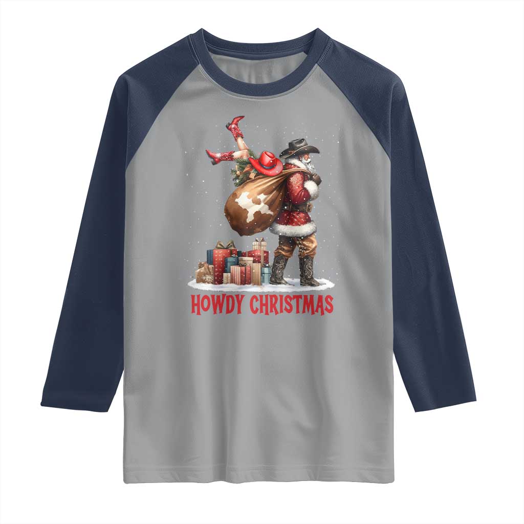 Cowboy Santa Christmas Raglan Shirt Funny Western Xmas - Wonder Print Shop
