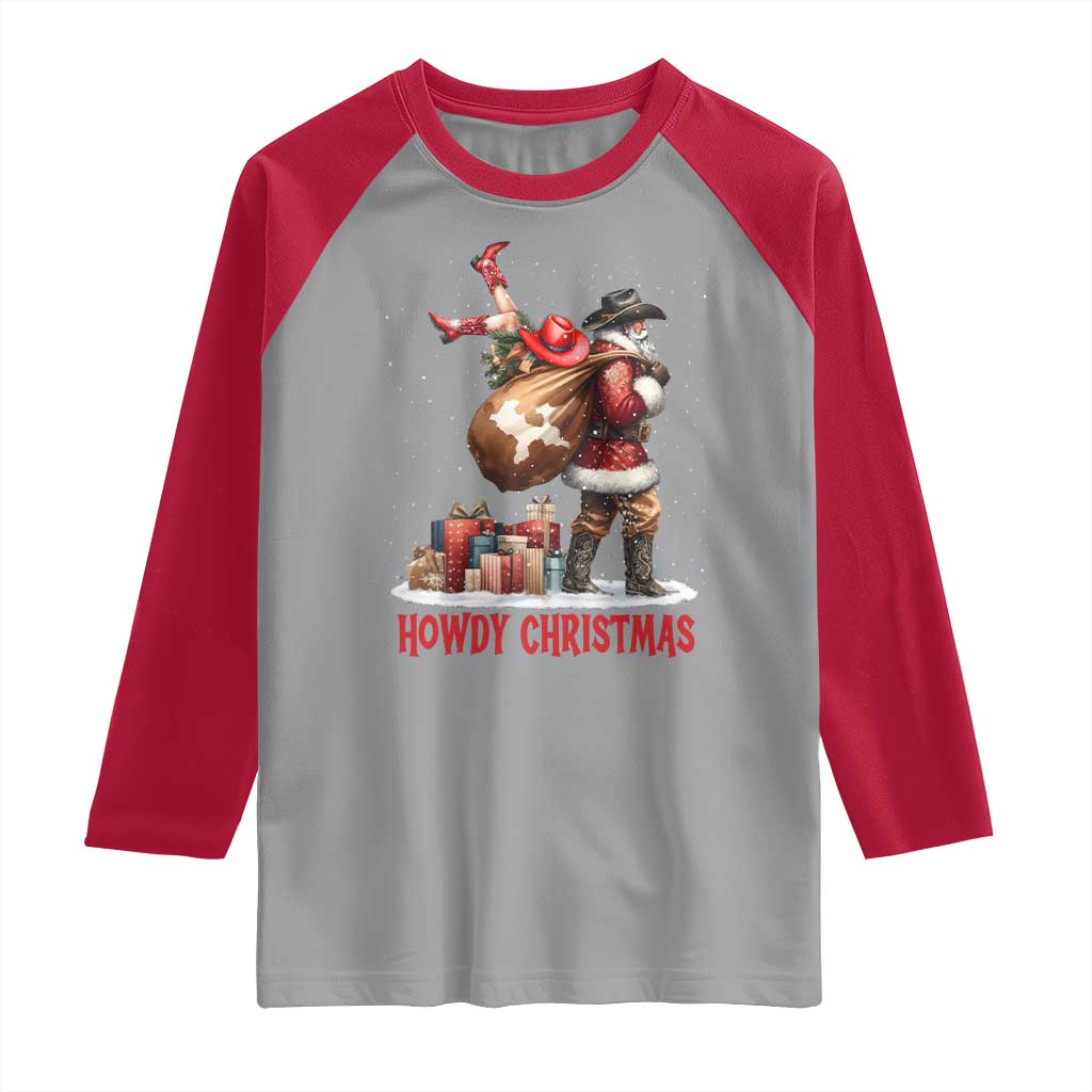 Cowboy Santa Christmas Raglan Shirt Funny Western Xmas - Wonder Print Shop