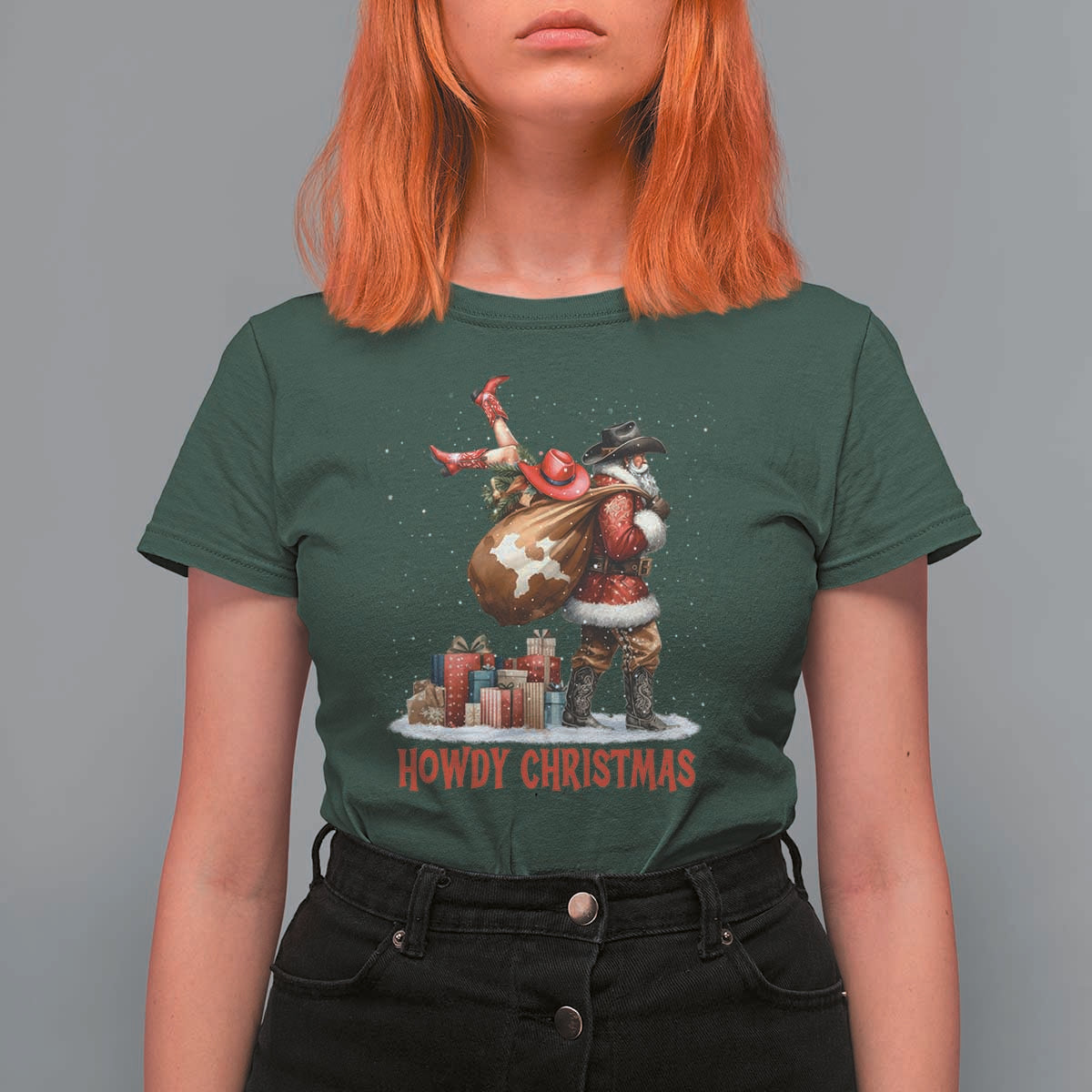 Cowboy Santa Christmas T Shirt For Women Funny Western Xmas - Wonder Print Shop