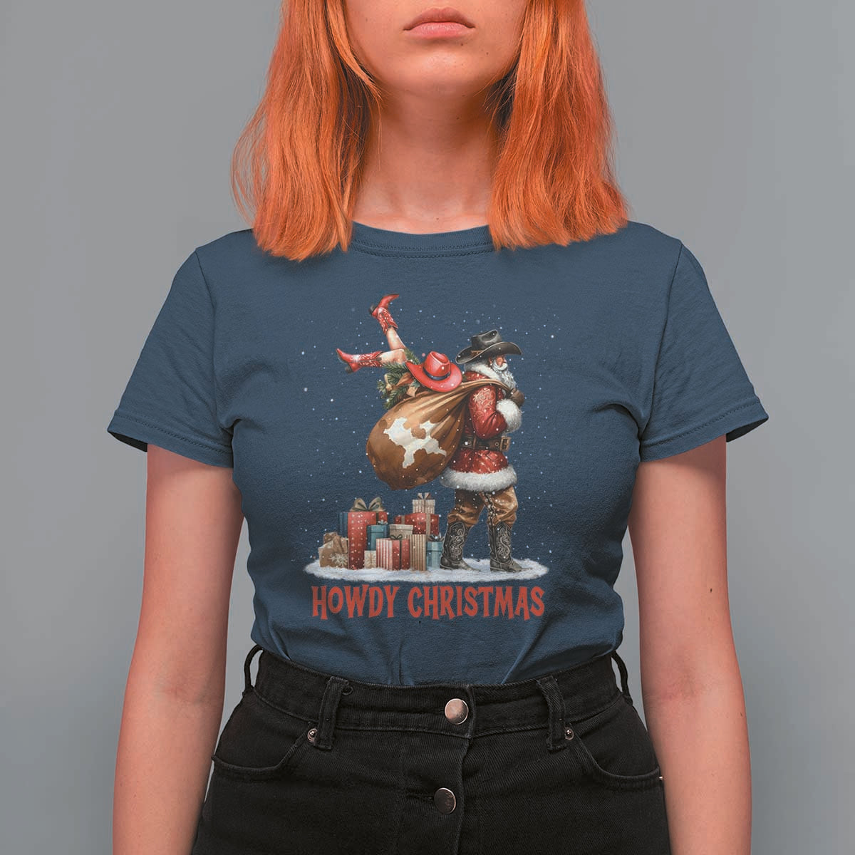 Cowboy Santa Christmas T Shirt For Women Funny Western Xmas - Wonder Print Shop
