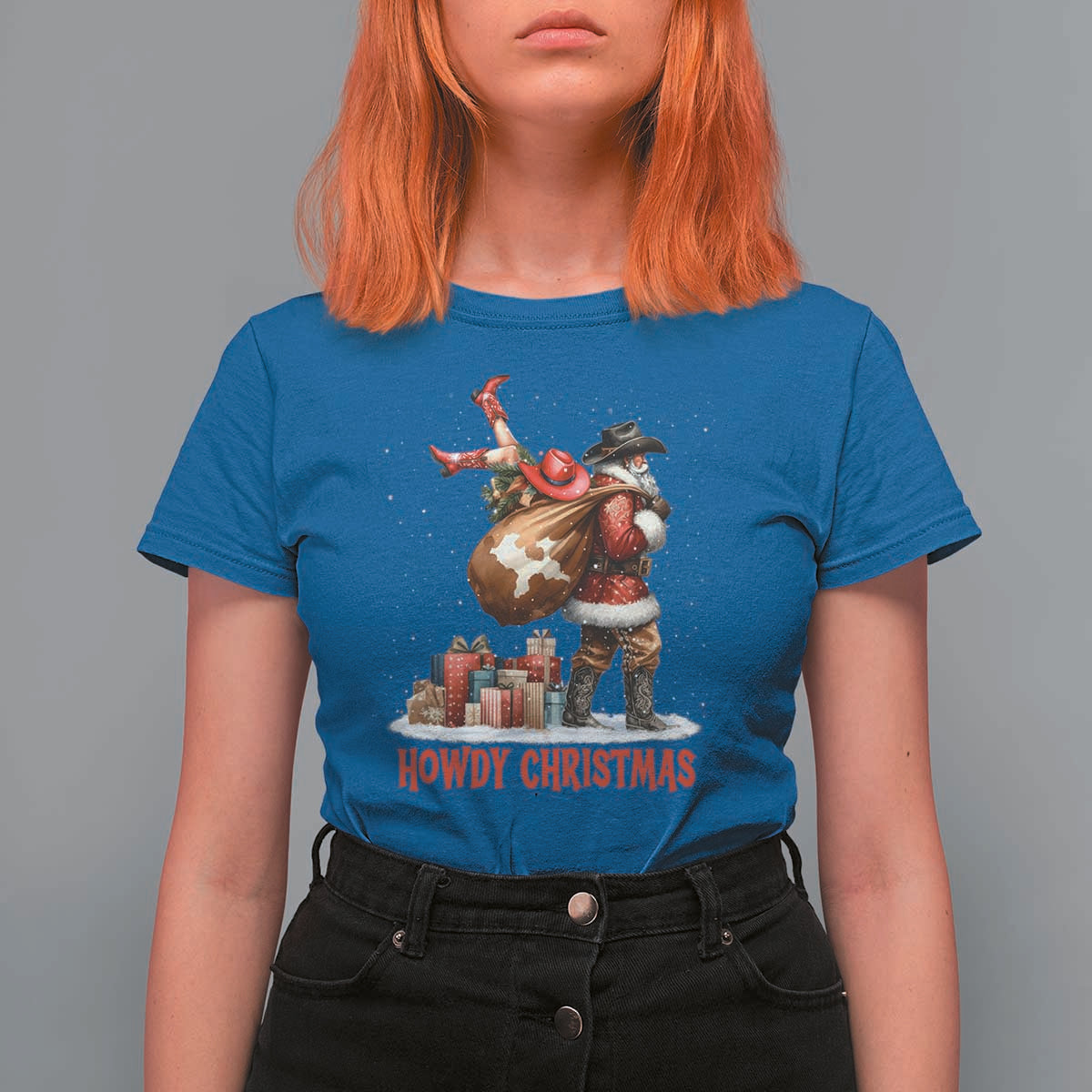Cowboy Santa Christmas T Shirt For Women Funny Western Xmas - Wonder Print Shop