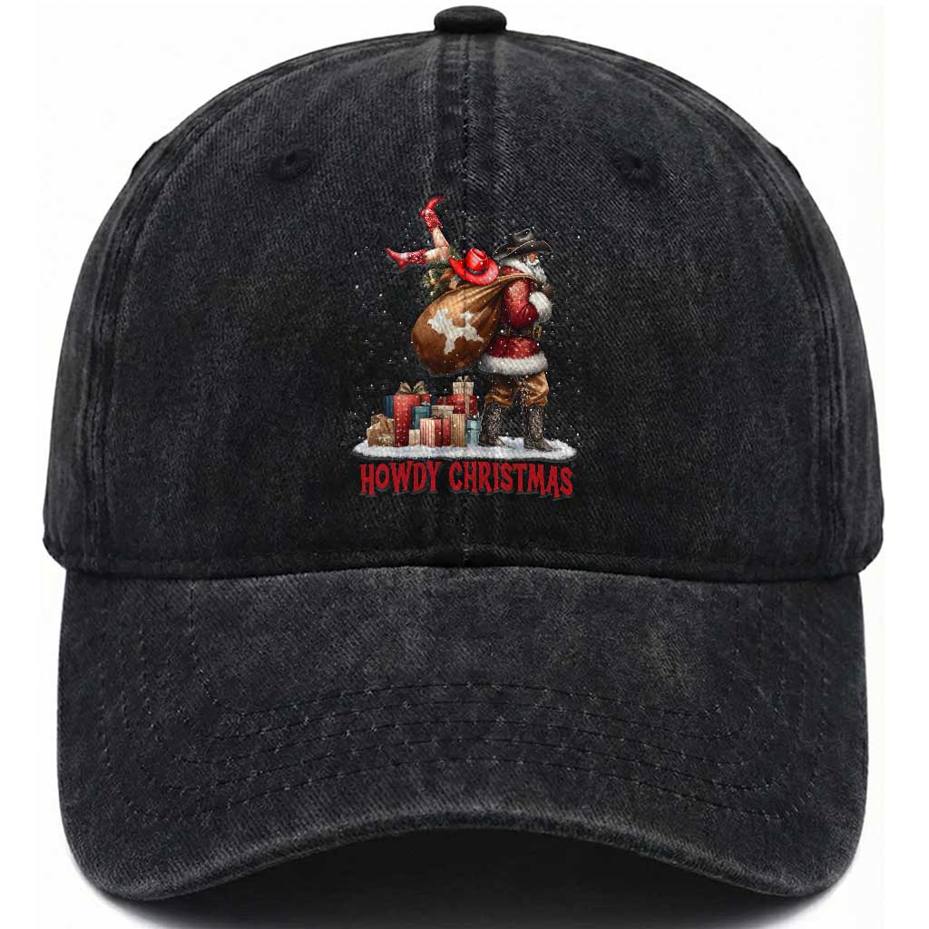 Cowboy Santa Christmas Washed Cotton Baseball Cap Funny Western Xmas