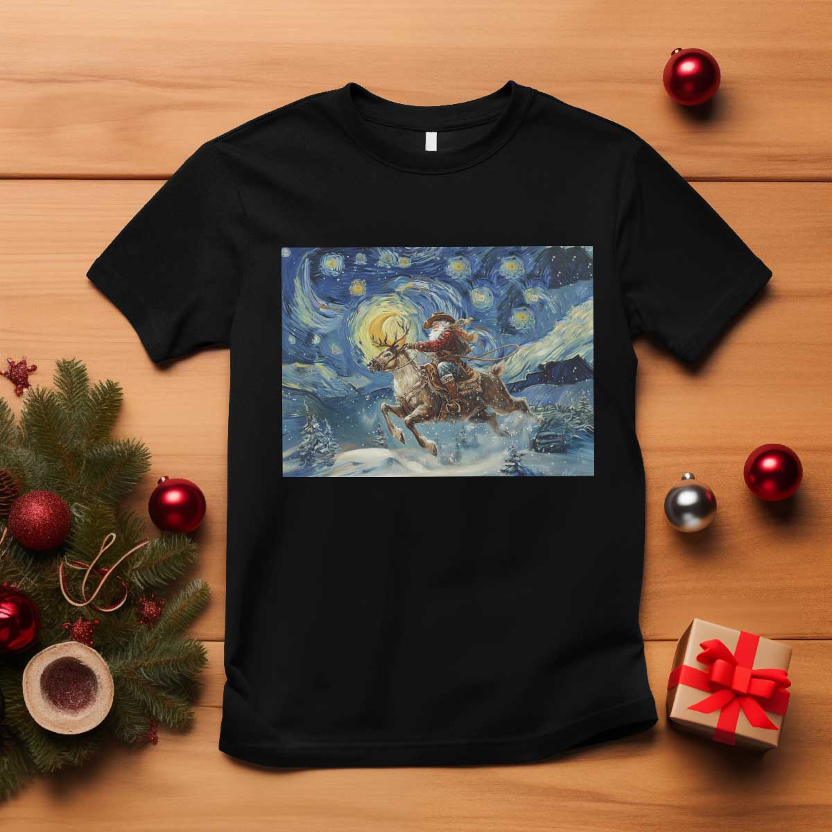 Cowboy Santa Starry Night Christmas T Shirt - Wonder Print Shop