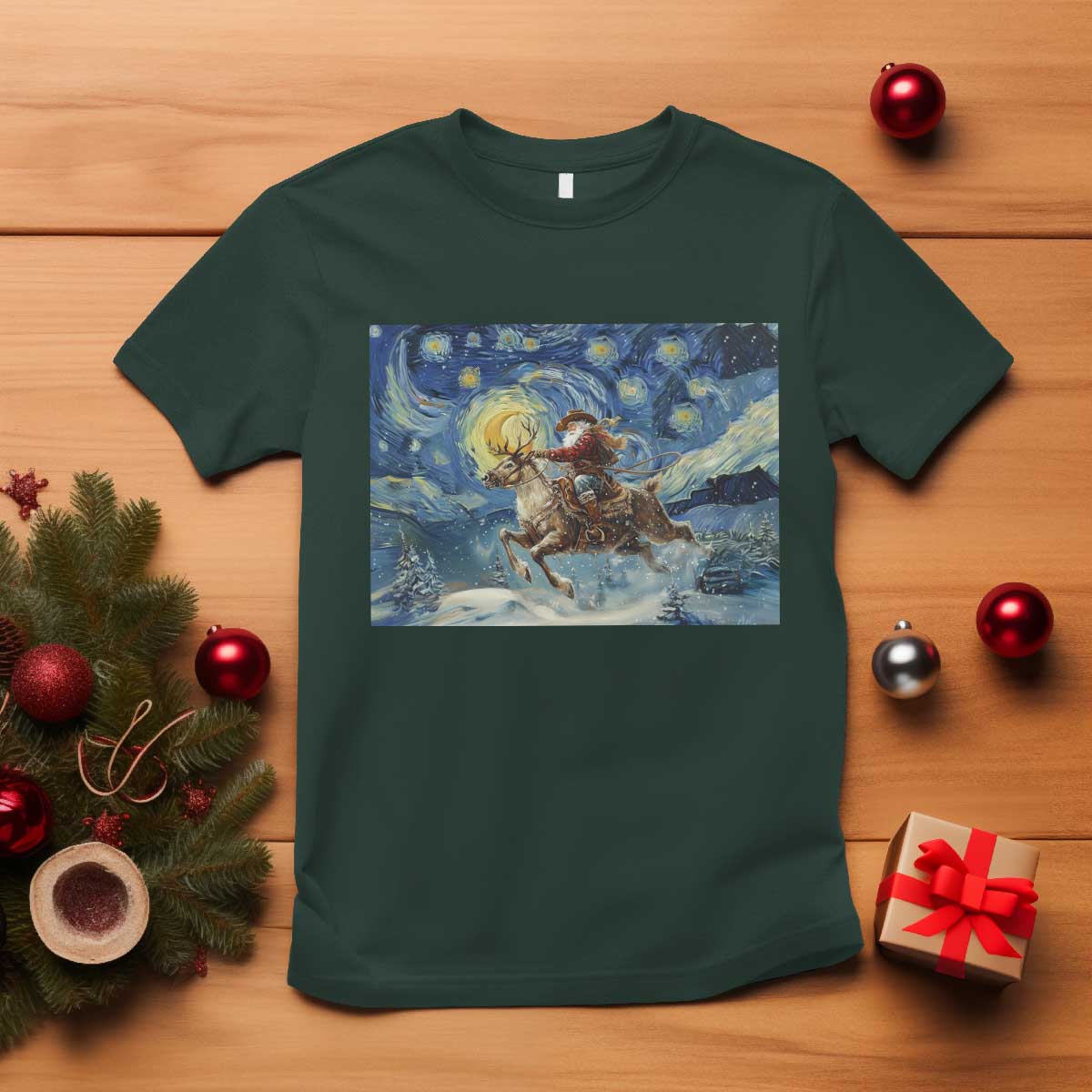 Cowboy Santa Starry Night Christmas T Shirt - Wonder Print Shop