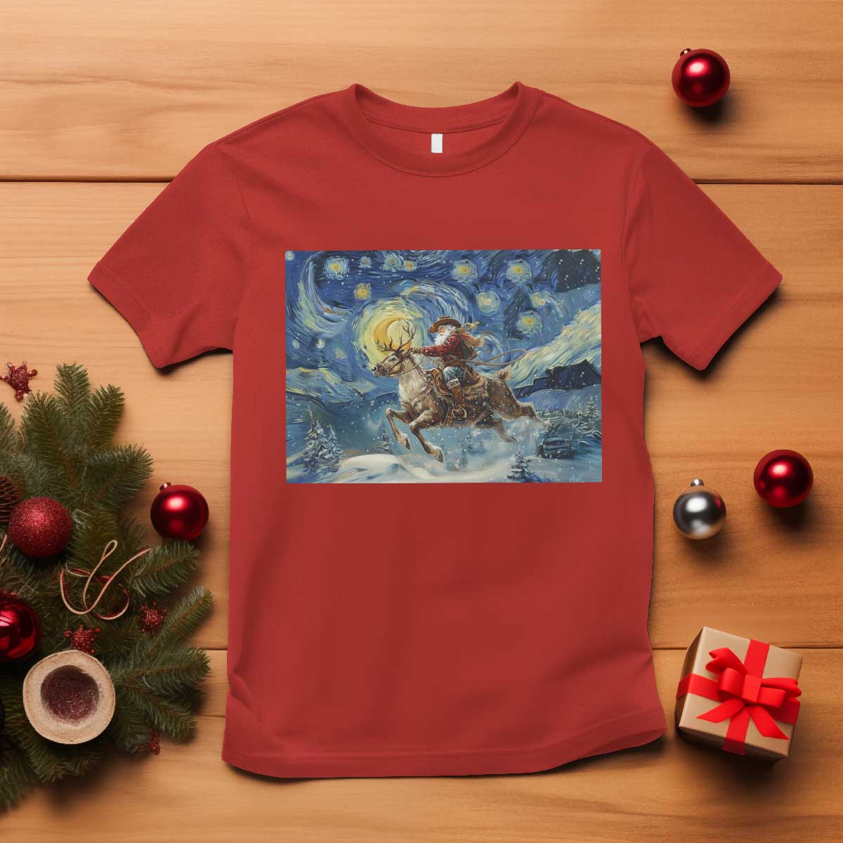 Cowboy Santa Starry Night Christmas T Shirt - Wonder Print Shop
