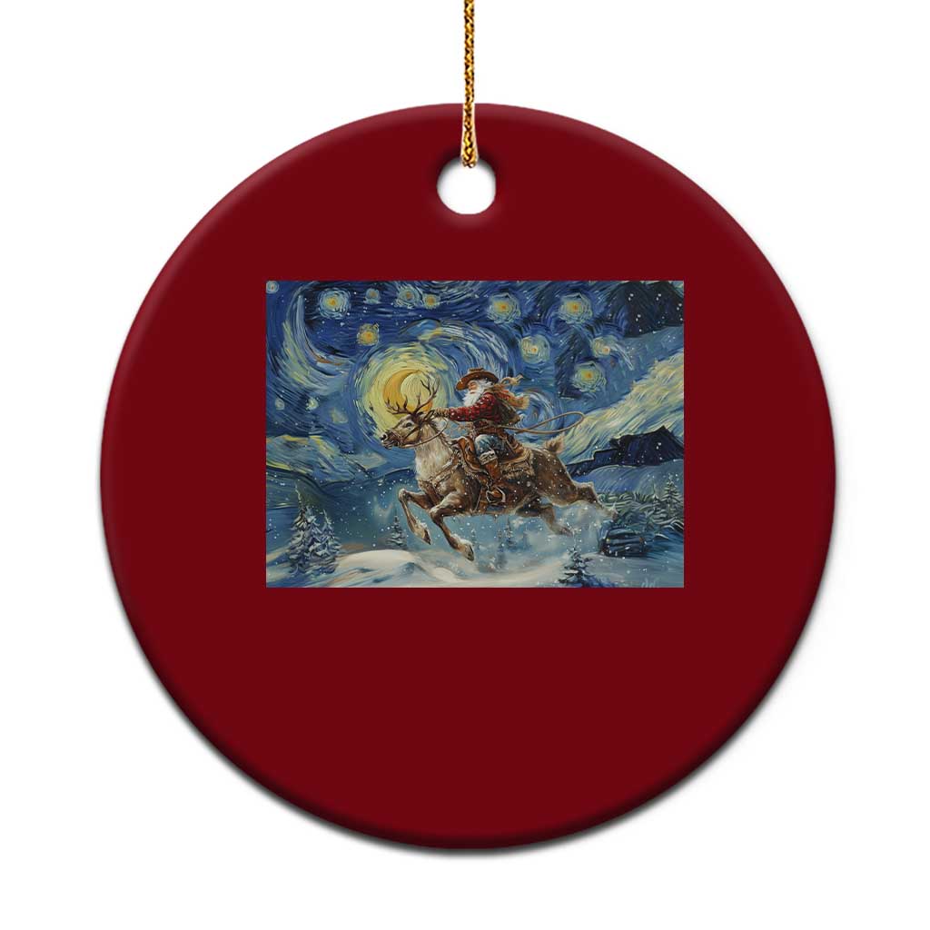 Cowboy Santa Starry Night Christmas Ceramic Ornament - Wonder Print Shop