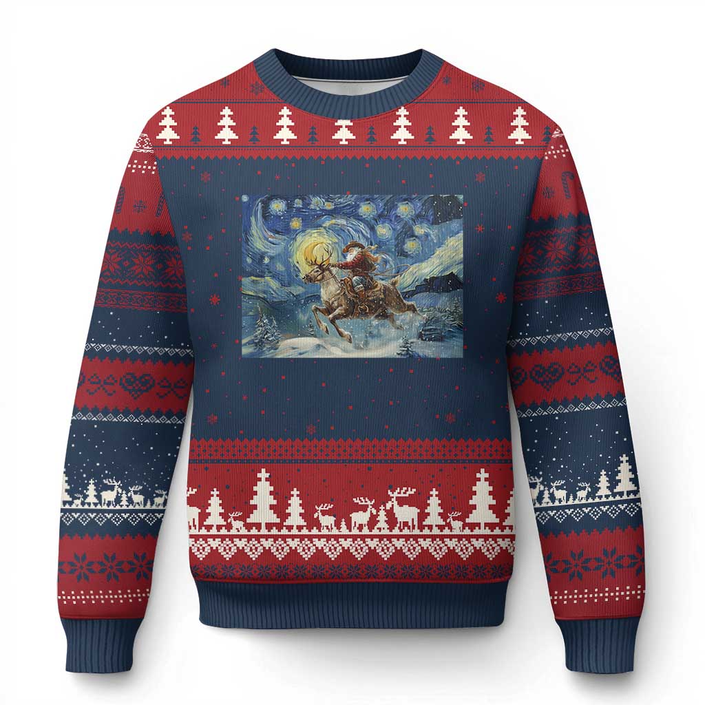 Cowboy Santa Starry Night Xmas Ugly Christmas Sweater - Wonder Print Shop