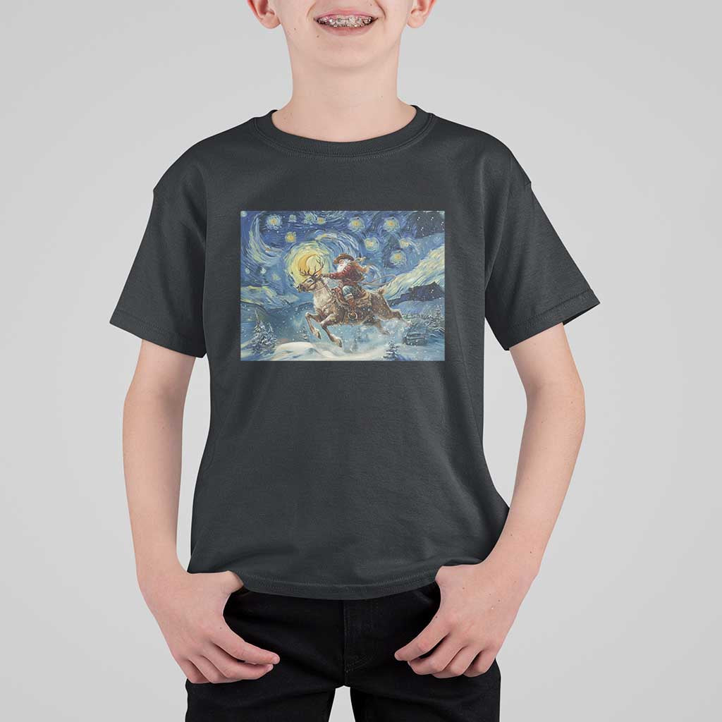 Cowboy Santa Starry Night Christmas T Shirt For Kid - Wonder Print Shop
