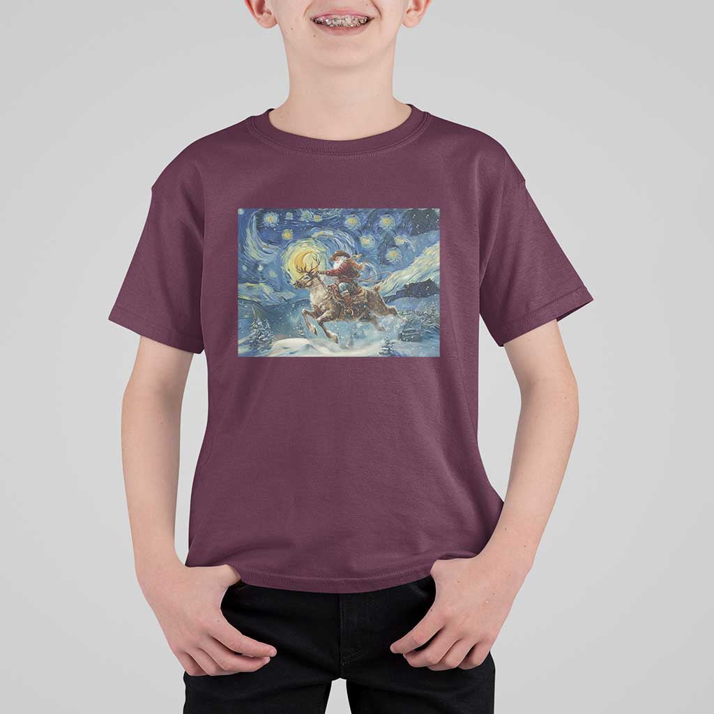 Cowboy Santa Starry Night Christmas T Shirt For Kid - Wonder Print Shop