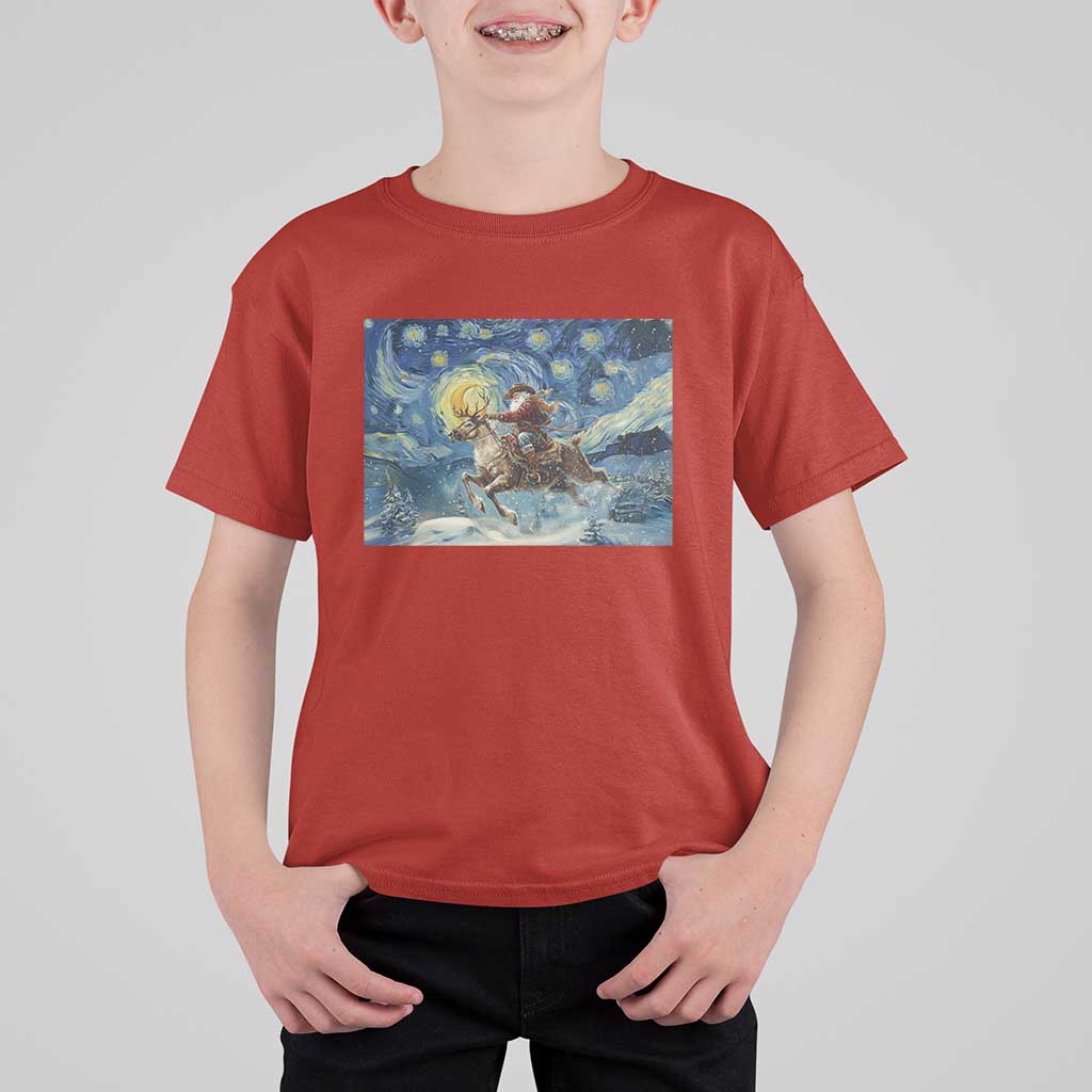 Cowboy Santa Starry Night Christmas T Shirt For Kid - Wonder Print Shop