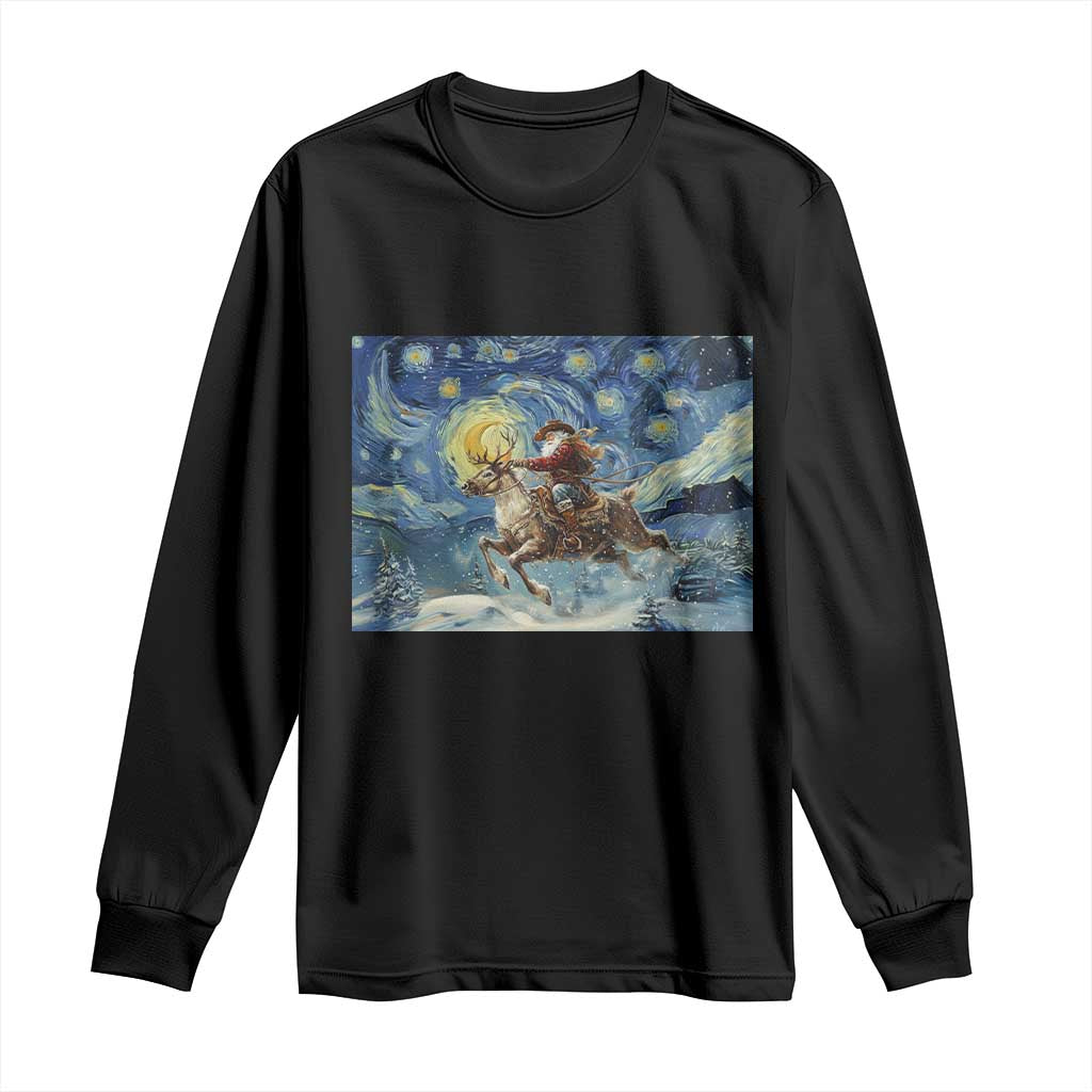 Cowboy Santa Starry Night Christmas Long Sleeve Shirt - Wonder Print Shop