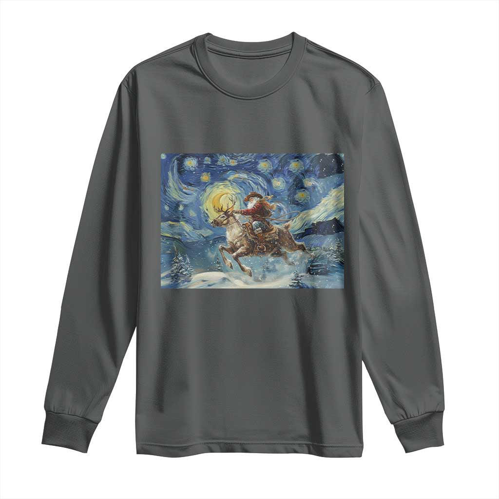 Cowboy Santa Starry Night Christmas Long Sleeve Shirt - Wonder Print Shop