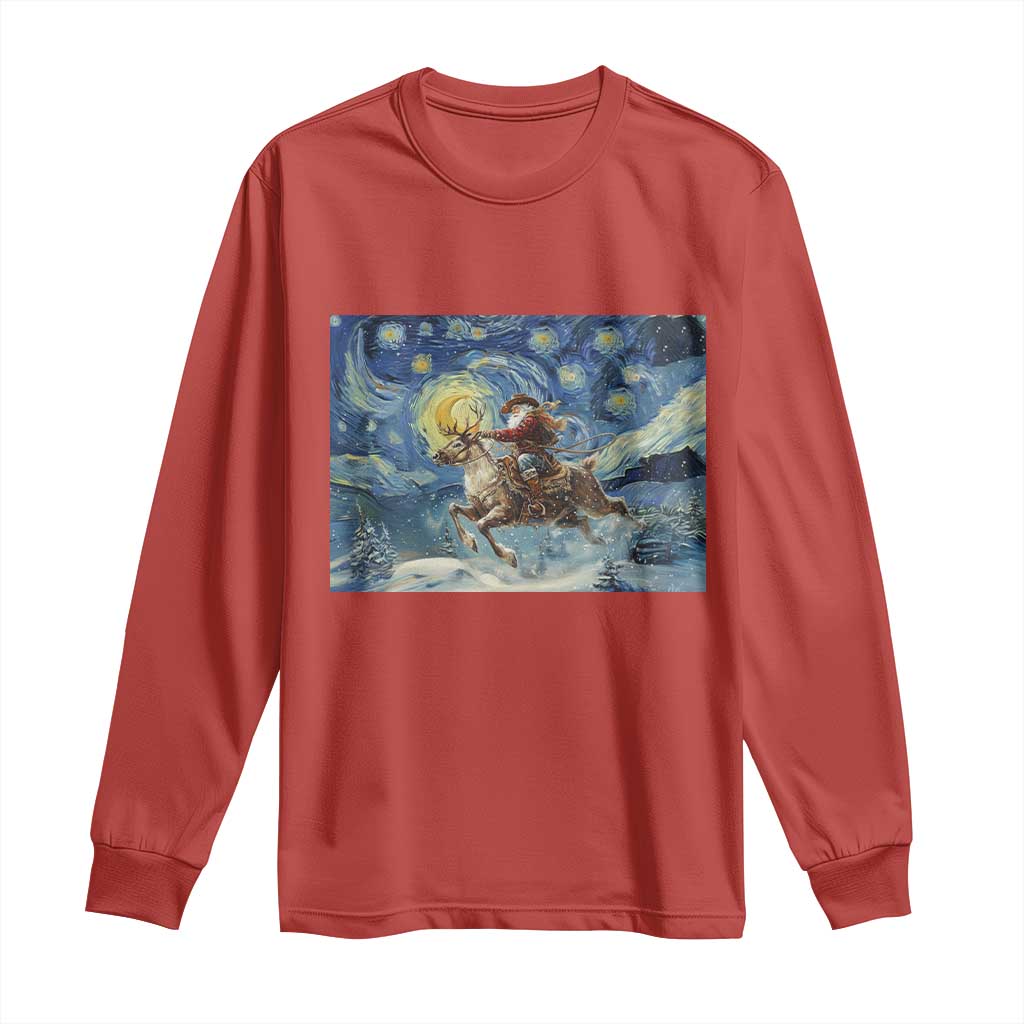 Cowboy Santa Starry Night Christmas Long Sleeve Shirt - Wonder Print Shop