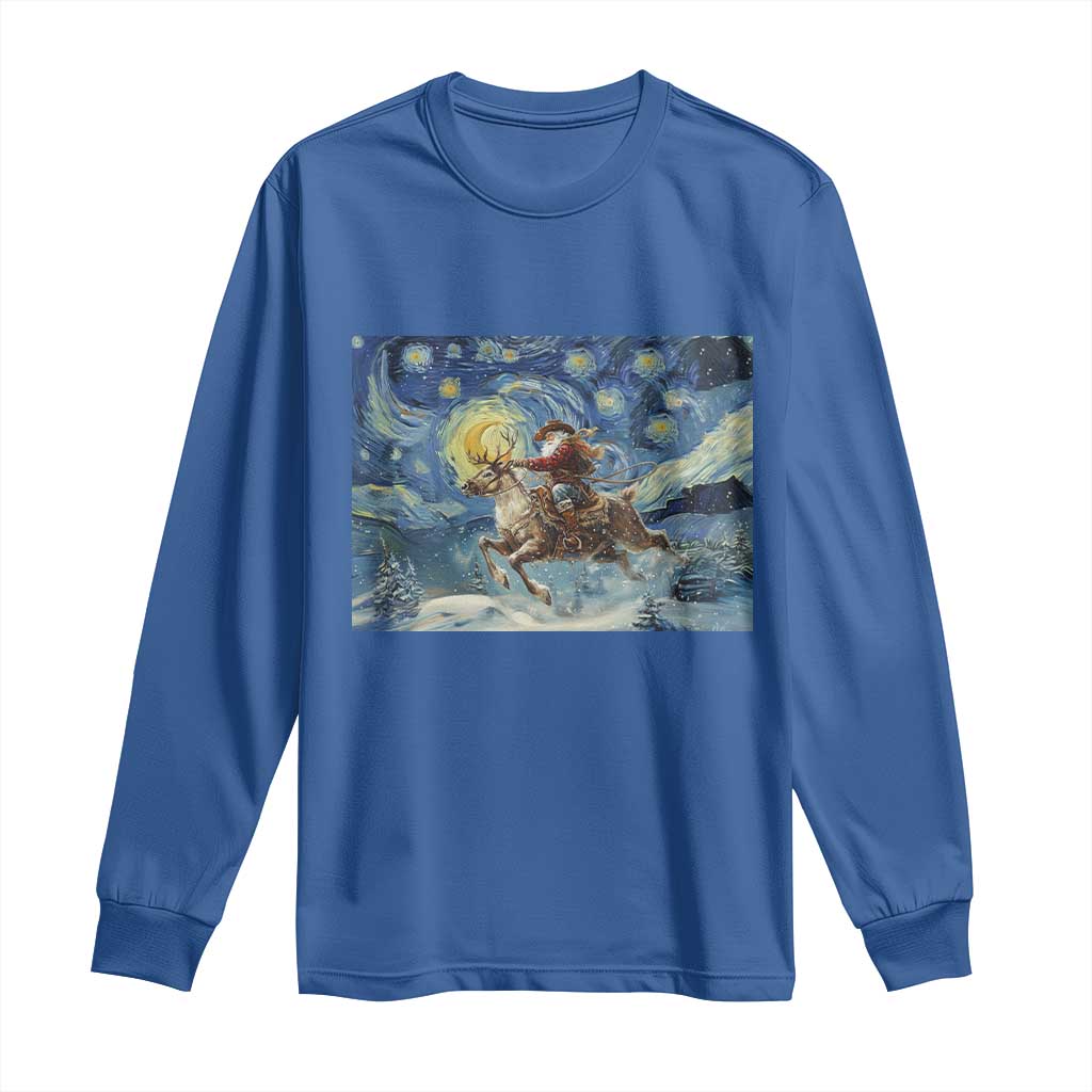 Cowboy Santa Starry Night Christmas Long Sleeve Shirt - Wonder Print Shop