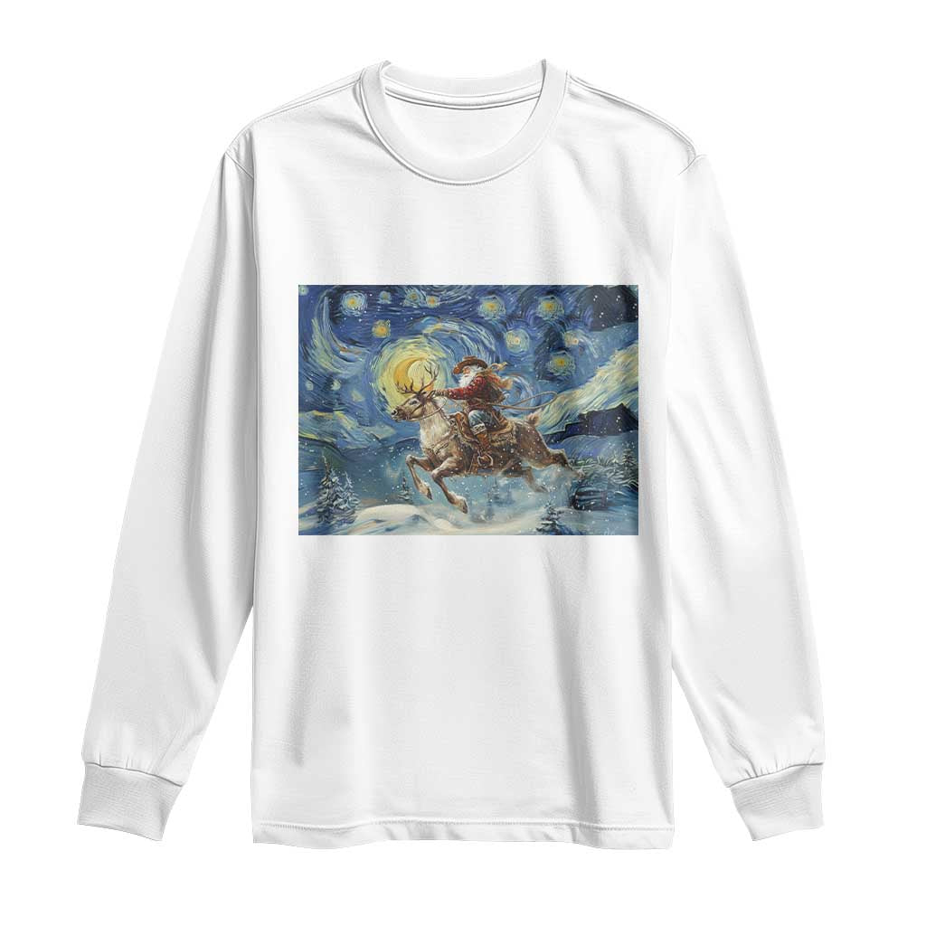 Cowboy Santa Starry Night Christmas Long Sleeve Shirt - Wonder Print Shop